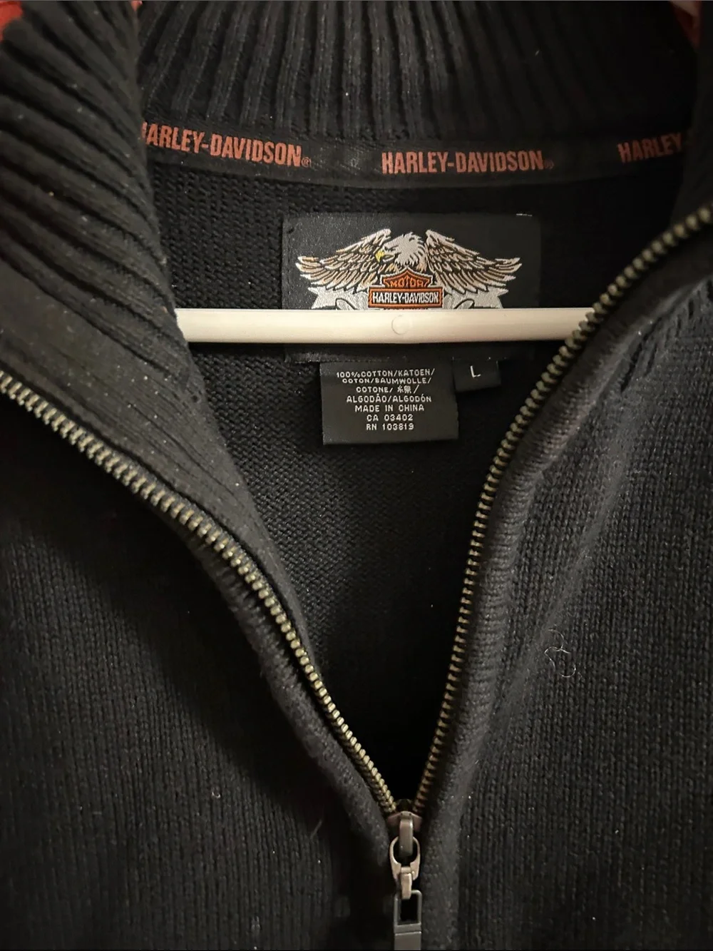 Harley-Davidson Black Sweater with Orange Sleeve Panels and Logo